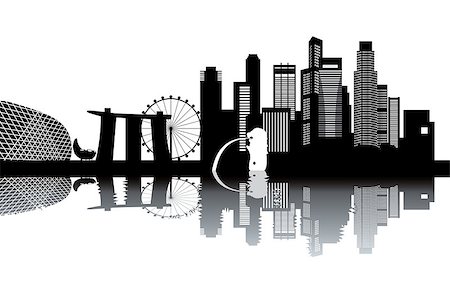 Singapore skyline - black and white vector illustration Stock Photo - Budget Royalty-Free & Subscription, Code: 400-06555397