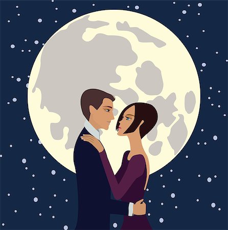 young man and woman looking at each other with loving eyes on the background of the moon. Foto de stock - Royalty-Free Super Valor e Assinatura, Número: 400-06555393