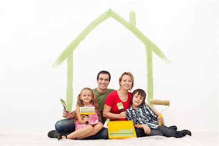 Family with two kids repainting their home - redecorating together Stock Photo - Budget Royalty-Free & Subscription, Code: 400-06555477