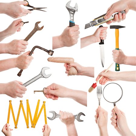 simsearch:400-04242112,k - Set of female hands with various tools isolated on white Stockbilder - Microstock & Abonnement, Bildnummer: 400-06555722