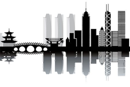 siamois - Hong Kong skyline - black and white vector illustration Photographie de stock - Aubaine LD & Abonnement, Code: 400-06555793