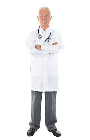 Full body Asian senior doctor standing on white background Stock Photo - Budget Royalty-Free & Subscription, Code: 400-06555848