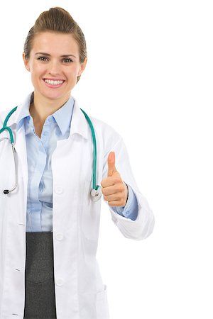 Smiling medical doctor woman showing thumbs up Stock Photo - Budget Royalty-Free & Subscription, Code: 400-06556206