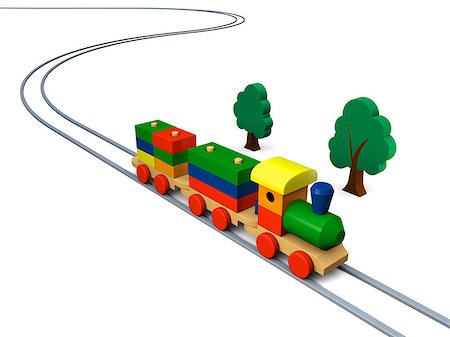 simsearch:400-05292821,k - 3D illustration of colorful wooden toy train on rails Stock Photo - Budget Royalty-Free & Subscription, Code: 400-06556475