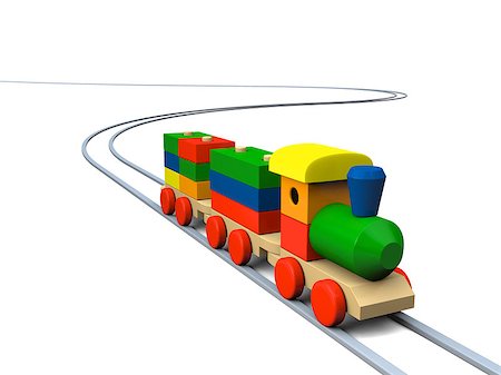 simsearch:400-05292821,k - 3D illustration of colorful wooden toy train on rails Stock Photo - Budget Royalty-Free & Subscription, Code: 400-06556476
