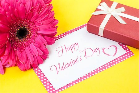 Gerbera daisy, gift box and Valentines day card Stock Photo - Budget Royalty-Free & Subscription, Code: 400-06556793