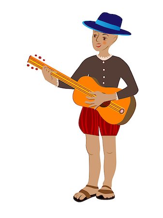 simsearch:400-04837520,k - Hand drawn illustration of a hispanic boy playing guitar and singing, cartoon isolated on white Stock Photo - Budget Royalty-Free & Subscription, Code: 400-06556860