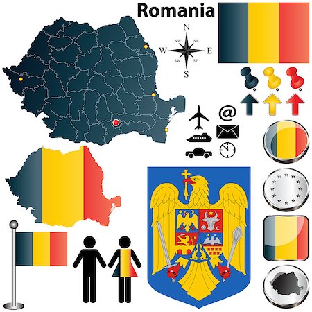 simsearch:400-07249246,k - Vector set of Romania country shape with flags, buttons and icons isolated on white background Photographie de stock - Aubaine LD & Abonnement, Code: 400-06556874