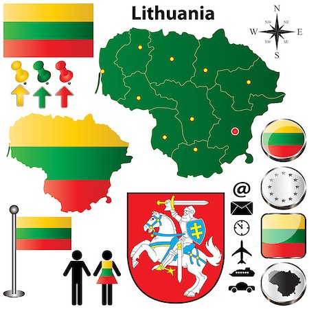 simsearch:400-07249246,k - Vector set of Lithuania country shape with flags, buttons and icons isolated on white background Photographie de stock - Aubaine LD & Abonnement, Code: 400-06556870