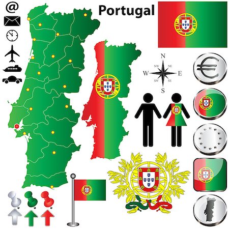 simsearch:400-07249246,k - Vector set of Portugal country shape with flags, buttons and icons isolated on white background Photographie de stock - Aubaine LD & Abonnement, Code: 400-06556873