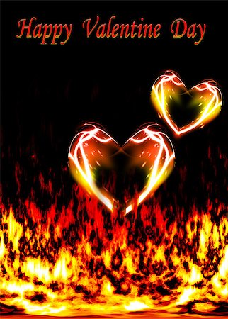 two loving hearts, burning in the flames of love as Valentine card Stock Photo - Budget Royalty-Free & Subscription, Code: 400-06556993