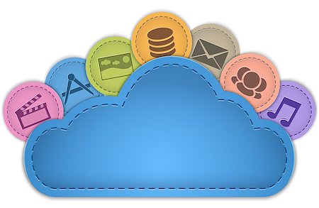 data storage icon - Cloud computing concept with multimedia, mail, apps, database, social icons made of leather on the cloud. Vector illustration Stock Photo - Budget Royalty-Free & Subscription, Code: 400-06557045