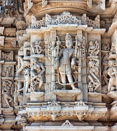 ranakpur - Ancient Sun Temple in Ranakpur. Jain Temple Carving.  Ranakpur, Rajasthan, Pali District, Udaipur, India. Asia. Stock Photo - Budget Royalty-Free & Subscription, Code: 400-06557315