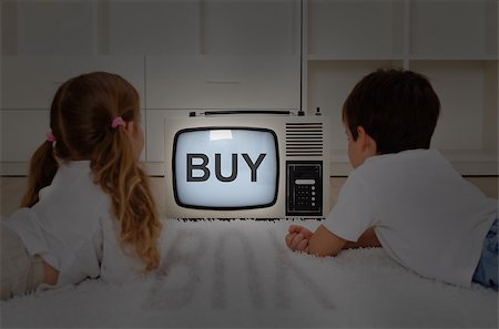 Mental imprinting concept - kids watching old television set Stock Photo - Budget Royalty-Free & Subscription, Code: 400-06557436