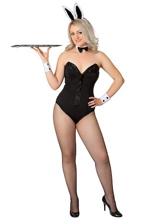 simsearch:400-06557487,k - Sexy girl - a waitress in a bunny suit isolated on white Stock Photo - Budget Royalty-Free & Subscription, Code: 400-06557486