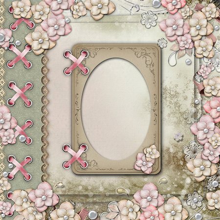 simsearch:400-06557550,k - Album cover  with  frames, flowers and pearls Stock Photo - Budget Royalty-Free & Subscription, Code: 400-06557546