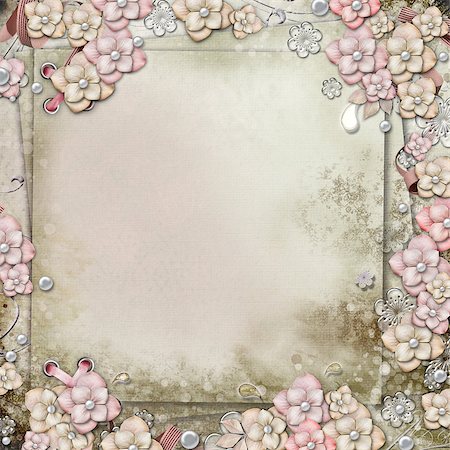 Old decorative background with flowers and pearls Fotografie stock - Microstock e Abbonamento, Codice: 400-06557547