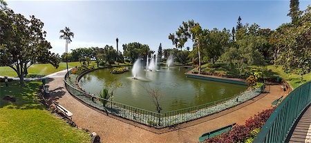 Picturesque lake with islands and fountains. The magnificent city park in Funchal. Stock Photo - Budget Royalty-Free & Subscription, Code: 400-06557562