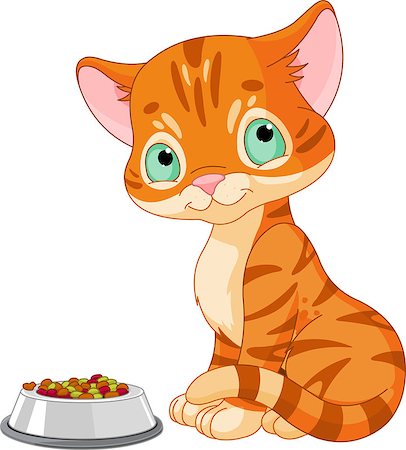 simsearch:400-07050558,k - Cute striped kitten near the cat's food bowl Stockbilder - Microstock & Abonnement, Bildnummer: 400-06557784