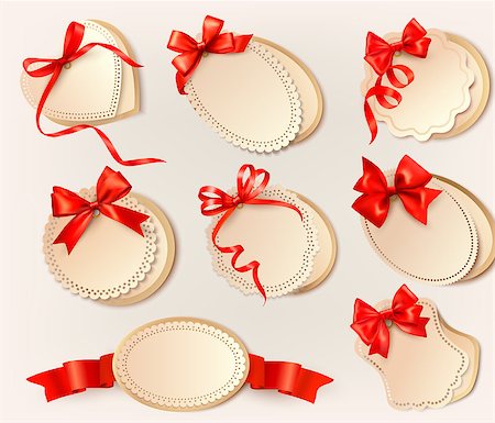 Set of beautiful cards with red gift bows with ribbons Vector Stock Photo - Budget Royalty-Free & Subscription, Code: 400-06558574