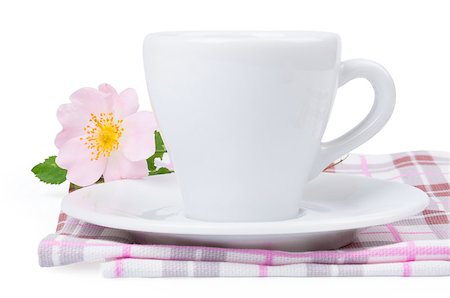 Cup of coffee,  rose and plate on a white background Stock Photo - Budget Royalty-Free & Subscription, Code: 400-06558907