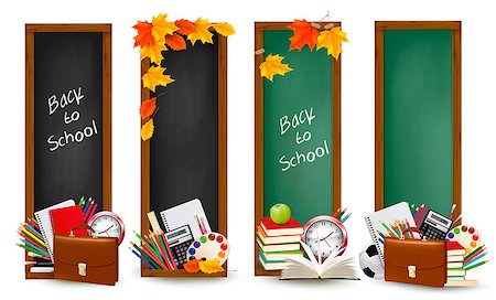 school leaving - Back to school. Four banners with school supplies and autumn leaves. Vector. Stock Photo - Budget Royalty-Free & Subscription, Code: 400-06559002