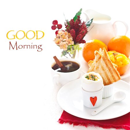 simsearch:400-08338441,k - Boiled egg with spices, hot toastes and cup of coffee for breakfast. Stockbilder - Microstock & Abonnement, Bildnummer: 400-06559856