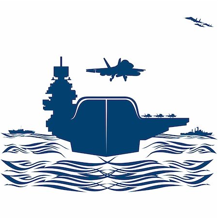 flugzeugträger - Navy. Military aircraft taking off from an aircraft carrier. Illustration on white background. Stockbilder - Microstock & Abonnement, Bildnummer: 400-06553706