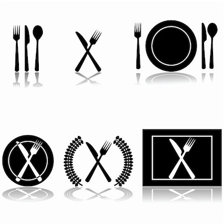 plate knife and fork outline - Icon illustrations of fork, knife and spoon arranged in different ways Stock Photo - Budget Royalty-Free & Subscription, Code: 400-06553923