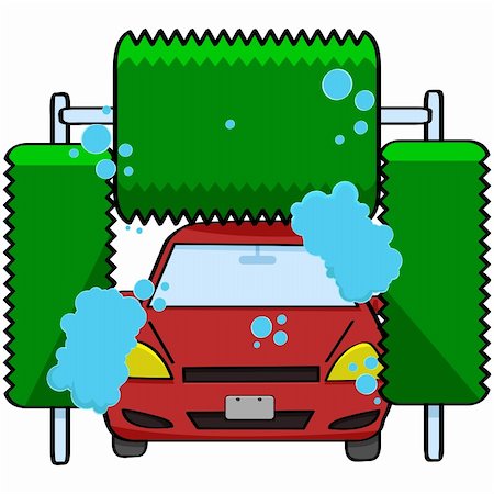 simsearch:400-06553976,k - Cartoon illustration of a car inside a car wash Foto de stock - Royalty-Free Super Valor e Assinatura, Número: 400-06553977