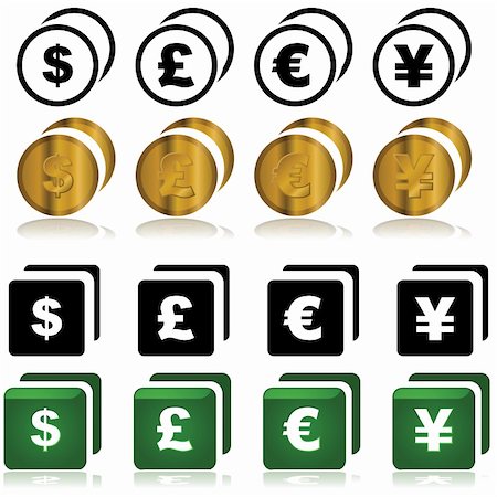 pound coin symbols - Set of icons showing different currencies Stock Photo - Budget Royalty-Free & Subscription, Code: 400-06553982