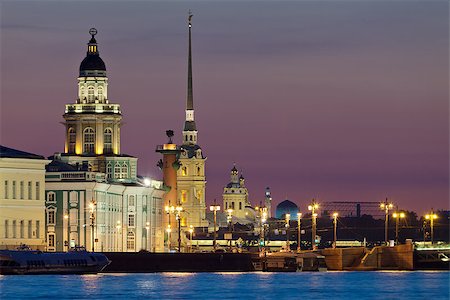 The iconic view of St. Petersburg White Night - Curiosities, Vasilievsky Island with Rostral columns, Peter and Paul Fortress and mosque in one shot. Russia Stock Photo - Budget Royalty-Free & Subscription, Code: 400-06564160