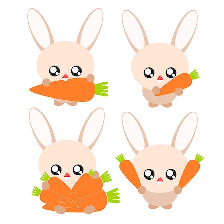 Cartoon rabbit and carrot in cute concept illustration Stock Photo - Budget Royalty-Free & Subscription, Code: 400-06564641