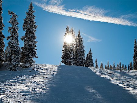 skiing in colorado - A view looking uphill at a ski slope at a Colorado mountain resort on a clear winter day. Stock Photo - Budget Royalty-Free & Subscription, Code: 400-06564785