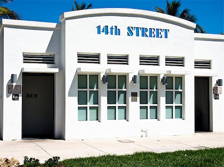 A public restroom at 14th Street in the park in the South Beach area of Miami Beach has the look of one of the art deco buildings that are characteristic of this part of the city. Stock Photo - Budget Royalty-Free & Subscription, Code: 400-06564786