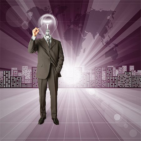 simsearch:400-06464519,k - Business idea concept. Lamp head human against conceptual background Stockbilder - Microstock & Abonnement, Bildnummer: 400-06565131