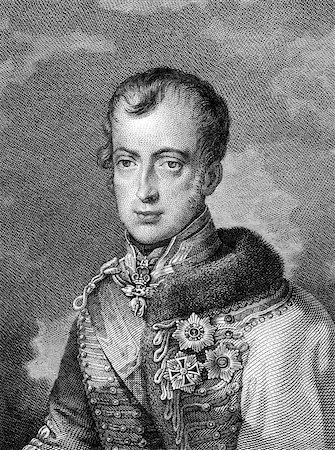 simsearch:400-06456570,k - Ferdinand I of Austria (1793-1875) on engraving from 1859. Emperor of Austria. Engraved by G.W.Lehmann and published in Meyers Konversations-Lexikon, Germany,1859. Stock Photo - Budget Royalty-Free & Subscription, Code: 400-06565256