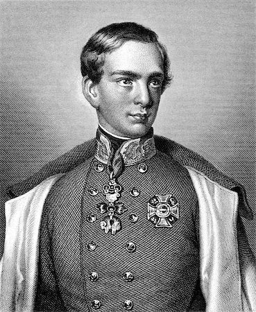 simsearch:400-06456570,k - Franz Joseph I of Austria (1830-1916) on engraving from 1859. Emperor of Austria. Engraved by unknown artist and published in Meyers Konversations-Lexikon, Germany,1859. Stock Photo - Budget Royalty-Free & Subscription, Code: 400-06565266