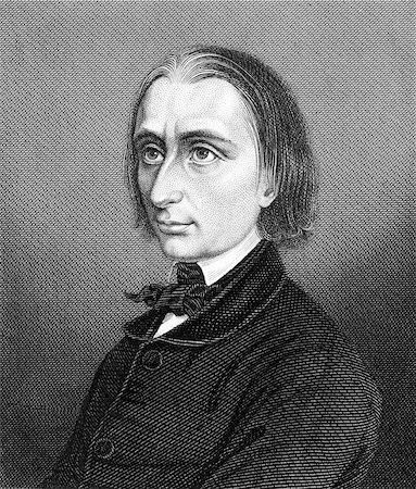 simsearch:400-06561114,k - Franz Liszt (1811-1886) on engraving from 1859. Hungarian composer, pianist, conductor and teacher. Engraved by unknown artist and published in Meyers Konversations-Lexikon, Germany,1859. Stock Photo - Budget Royalty-Free & Subscription, Code: 400-06565268
