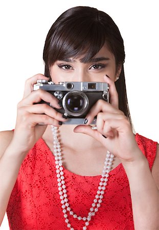 simsearch:400-04227852,k - Female photographer with antique point and shoot camera Stockbilder - Microstock & Abonnement, Bildnummer: 400-06565455