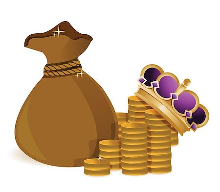 coins money bag and royal crown illustration design Stock Photo - Budget Royalty-Free & Subscription, Code: 400-06565589