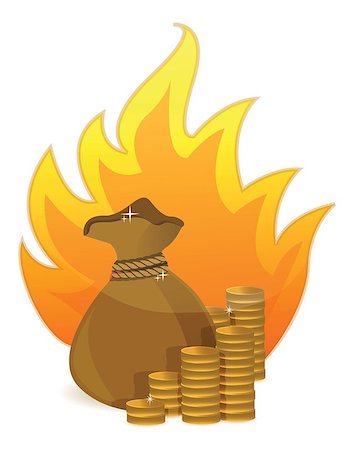stack of money on fire - coins money bag on fire illustration design on white Stock Photo - Budget Royalty-Free & Subscription, Code: 400-06565605