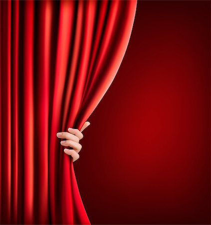 Background with red velvet curtain and hand. Vector illustration. Stock Photo - Budget Royalty-Free & Subscription, Code: 400-06565684