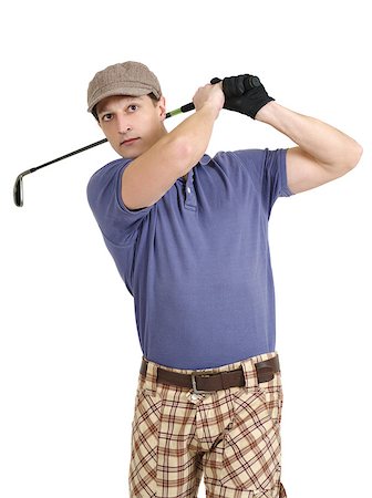 Photo of a male golfer in his late twenties finishing his swing with a wedge. Stock Photo - Budget Royalty-Free & Subscription, Code: 400-06565980