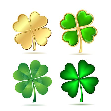 Set of four-leaf clovers isolated on white. St. Patrick's day symbol. Vector illustration Stock Photo - Budget Royalty-Free & Subscription, Code: 400-06566008