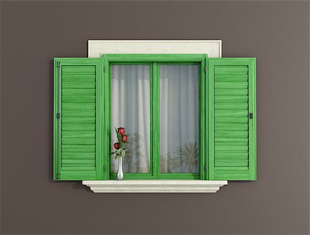 detail of a green window with shutters open - rendering Stock Photo - Budget Royalty-Free & Subscription, Code: 400-06566094