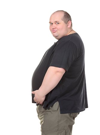 Fat Man Standing in Profile and Holding her Belly, on white background Stock Photo - Budget Royalty-Free & Subscription, Code: 400-06566129