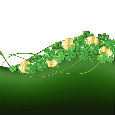 Patrick's Day card with clovers and golden coins. Vector illustration Stock Photo - Budget Royalty-Free & Subscription, Code: 400-06566146