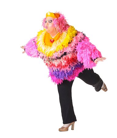 dress for fat women - Cheerful man, Drag Queen, in a Female Suit, over white background Stock Photo - Budget Royalty-Free & Subscription, Code: 400-06566141