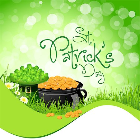 pot of gold - Saint Patrick's Day with Flowers, Leprechaun Hat, Shamrock and Cauldron with Gold Coins Stock Photo - Budget Royalty-Free & Subscription, Code: 400-06566496